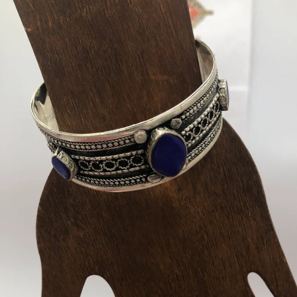 Single Vintage Kuchi Cuff Bracelet: Tribal Turquoise & Lapis Boho Jewelry